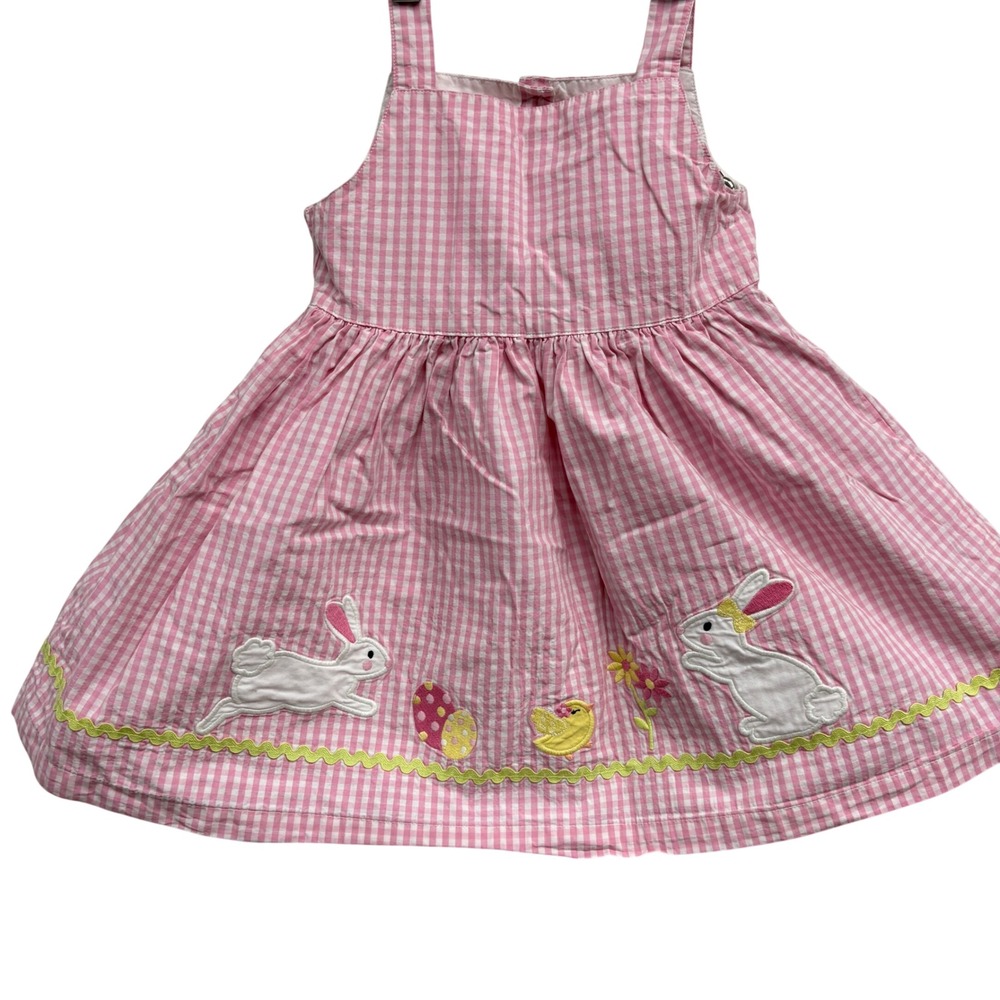 Gymboree Pink Gingham Easter Bunny Applique Jumper Dress Ric-Rac Trim Kids 3T
